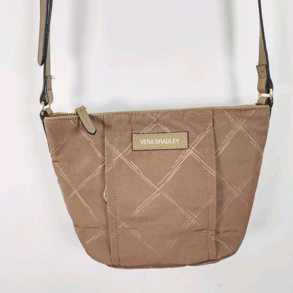 Vera Bradley Preppy Poly Crossbody Bag Tan Diamond Pattern Toast Bag - Picture 2 of 12